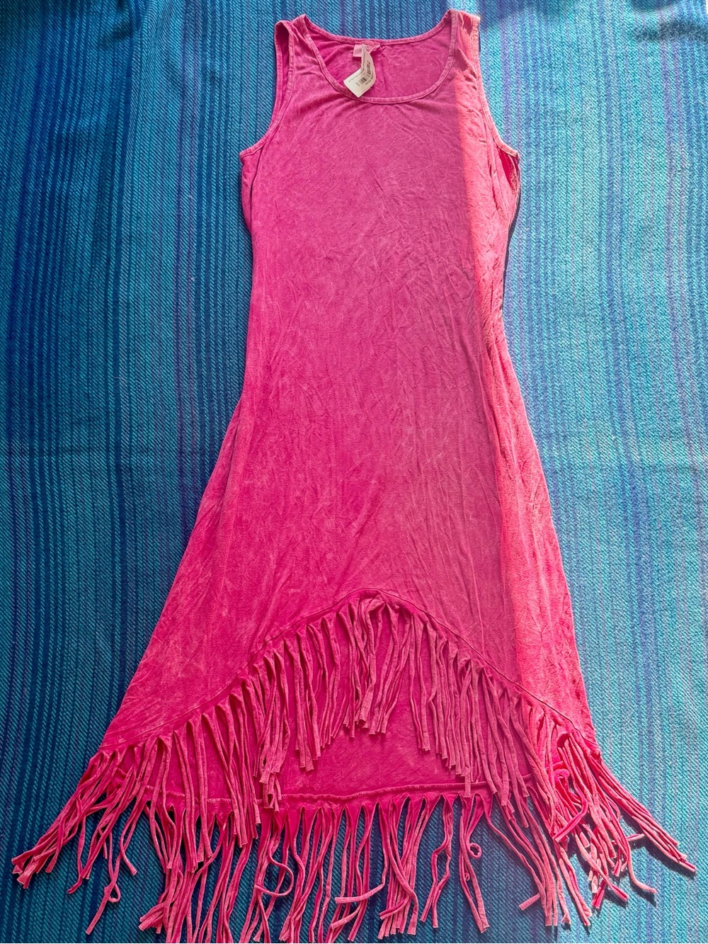 Mineral Wash Pink Fringe Tank high low Dress